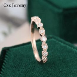 Ringen CxsJeremy 14K 585 Rose Gold Wedding Band Vintage Half Eternity Moissanite Verlovingsring Stapelbare Diamond Ring Bruid Cadeau