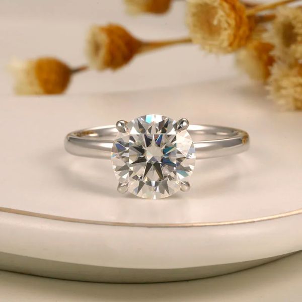 Anillos CxsJeremy 2ct 8mm Solitario Redondo Moissanite Anillo De Compromiso Sólido 14K Au585 Alianza De Boda De Oro Blanco Para Mujeres Regalos De Aniversario