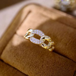 Ringen CxsJeremy Soild 14K 585 Geel Goud Moissanite Diamanten Geometrische Ketting Ring Charm Hip Hop Bruiloft Sieraden