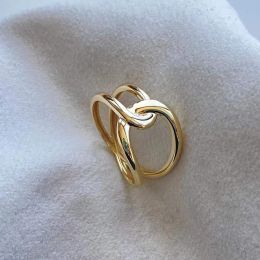 Anneaux CxsJeremy solide 14K 585 or jaune Double ligne croix enroulement anneaux pour femmes bande de mariage conception Unique bijoux de mode