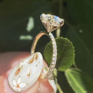 Ringen CXSJEREMY SOLID 14K Geel goud 1.5ct 7,5 mm Def kleur moissanite onder halo verlovingsring voor vrouwen bruiloft cadeau