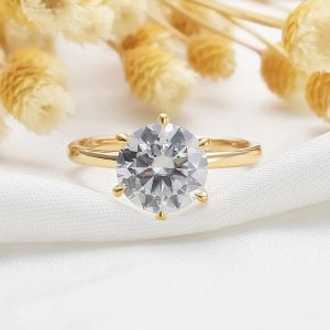 Ringen CxsJeremy Solid 14K Geel Goud 3ct 9mm DEF Kleur Ronde Moissanite Verborgen Halo 6 Gaffel Verlovingsring voor Vrouwen Huwelijkscadeau