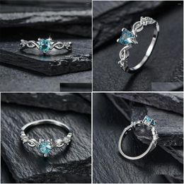 Rings sierlijk klein hart voor vrouwen blauwe zirkoonbanden sier goud kleurstapelen dunne ringbetrokkenheid dagelijkse feest sieraden drop levering dhmhl