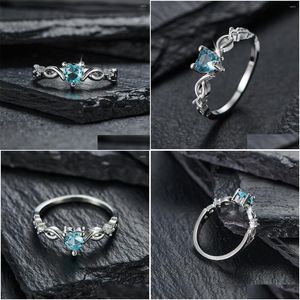 Anneaux Deny Small Heart For Women Blue Zircon Bandes Sier Gold Color Empileing Thin Ring Engagement Daily Party Bijoux Drop Livraison DHMHL