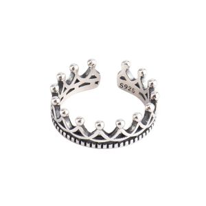 Ringen DIS collecties Zilverkleurige Koperen Ring Liefdeshart Kroon Vingerringen Helder CZ Stapelbaar voor dames