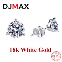 Anneaux DJMax White Gold plaqué 0,62 cmt Moisanite Mois de boucle d'oreille pour femmes 3 griffes Radiant Halo Lab Diamond Bijoux S925 argent massif