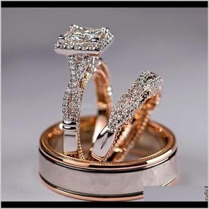 Anillos Joyería 925 Sterling SierRose Gold Fill Princess Cut Topacio blanco Cz Diamond Mujeres Wedding Band Ring Gift Wjl1125 Hq