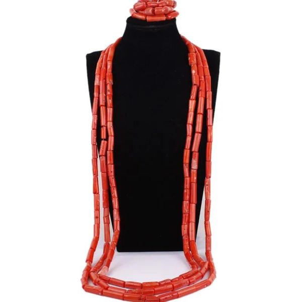 Anneaux Dudo Nigerian Wedding Men Bijoux Bijoux African Orange Groom Coral Perles Collier