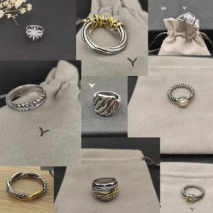 Anneaux DY bande anneaux torsadés deux couleurs croix perles bague de créateur pour les femmes mode 925 en argent Sterling Vintage dy bijoux de luxe diamant