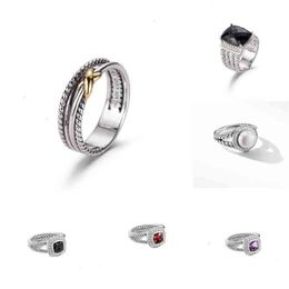 Rings Dy Twisted Two-Color Cross Ring Women Fashion Platinum Plated Black Thai Silver Hot Selling Sieraden