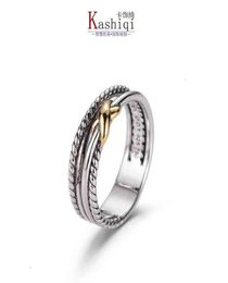 Anneaux Dy Twisted Two-Color Cross Ring Women Fashion Platinum plaqué noir thai sier à chaud bijoux6550145
