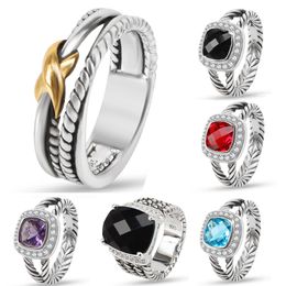 Ringen Dy Twisted Tweekleurige Cross Ring Vrouwen Mode Geplatineerd Zwart Thai Zilver Hot Selling Sieraden Ring