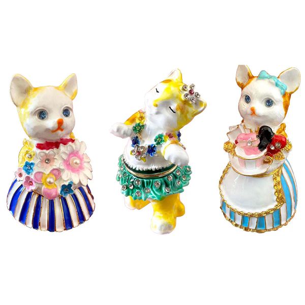 Anillos elegantes figuras de animales de gato joyas de metal caja de almacenamiento estuche de almacenamiento soporte de anillo de boda decoración de mesa regalo de Navidad