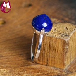 Rings Elegant Lapis Lazuli Rings 100% 925 Sterling Silver Vintage Natural Stone Finger Rings For Women Punk Wedding Gift Sieraden SR51