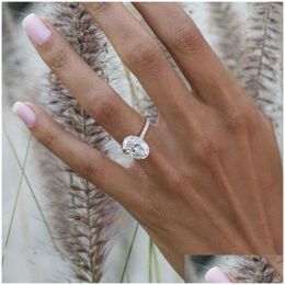 Anneaux Eternal 925 Sterling Sier Ring Luxury Oval Cut 3CT Simated Diamond Finger pour femmes Bijoux de fiançailles Anel Drop Livrot Dhnah