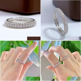 Rings Eeuwigheid Micro Pave Moissanite Diamond Ring 100 Originele 925 Sterling Sier Band For Women Men Promise Jewellery Drop Deli Dhr8t