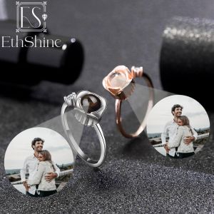 Anneaux ethshine 925 STERLING Silver Custom Projection Photo Ring le mariage Mémoire de mariage Bridal Romantique Rings pour femmes Cadeaux d'amis