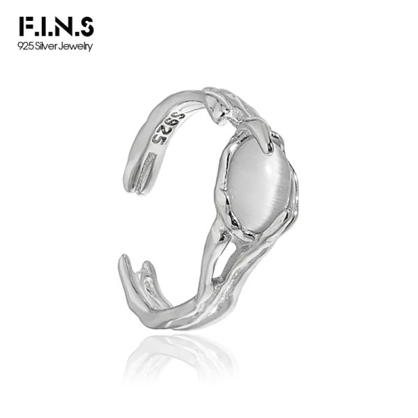 Anneaux F.I.N.S mode coréenne S925 bague d'ouverture en argent Sterling irrégulière oeil de chat pierre de luxe gemme réglable doigt bijoux fins