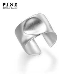 Anneaux F.I.N.S Femme de style coréen Simple S925 argent sterling irrégulier anneau concave ouverture mate large indice