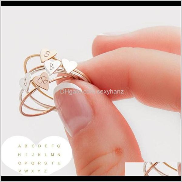 Anneaux Lettre de mode Az Peach Heart Ring Golden Sier Rose Gold Couleurs 26 Alphabet Sculpture Arts Finger Band Femmes Amoureux Bijoux Cadeaux Brynd