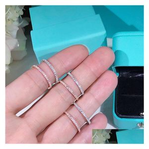 Anillos Moda Real Sólido 100% 925 Sterling Sier Diamond Ring Solitario Simple Round Thin Band Finger Para Mujeres Elemento Joyería Drop D Dholt