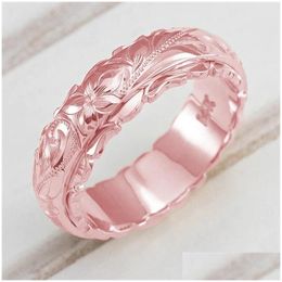 Ringen Mode Rose Goud Sier Kleur Ring Vrouwelijke Vintage Carving Bloem Voor Vrouwen Sieraden Luxe Bruidsverloving Drop Delivery Dharc