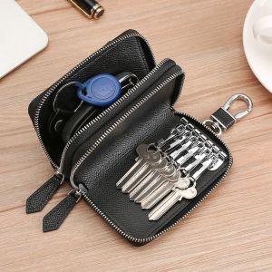 Anneaux Fashion Unisexe Keet Portefeuilles hommes Cow Leather Car Key Holder Double Zipper Keychain Case Women Casual Keys Organisateur Key Coin Pouche