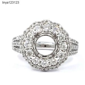 Anneaux Livraison rapide HongKong Top qualité à la main 18 carats en or blanc massif diamant naturel semi-bague monture bagues de fiançailles pour les femmes