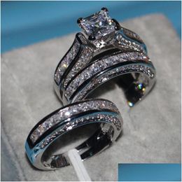 Anillos Joyería fina Corte princesa 20Ct Cz Diamante Anillo de banda de compromiso Conjunto para mujeres 14Kt Oro blanco Relleno Gota de dedo Dhgarden Dhvz5