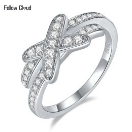 Ringen Follow Cloud 0,35 karaat Moissanite bruiloft diamanten band vrouwen ringen X kruisvorm 925 sterling zilver D kleur ring fijne sieraden