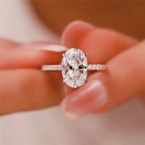 Ringen voor vrouwen verloving d kleur ovaal gesneden vast 925 sterling zilveren trouwring geschenken belofte sieraden