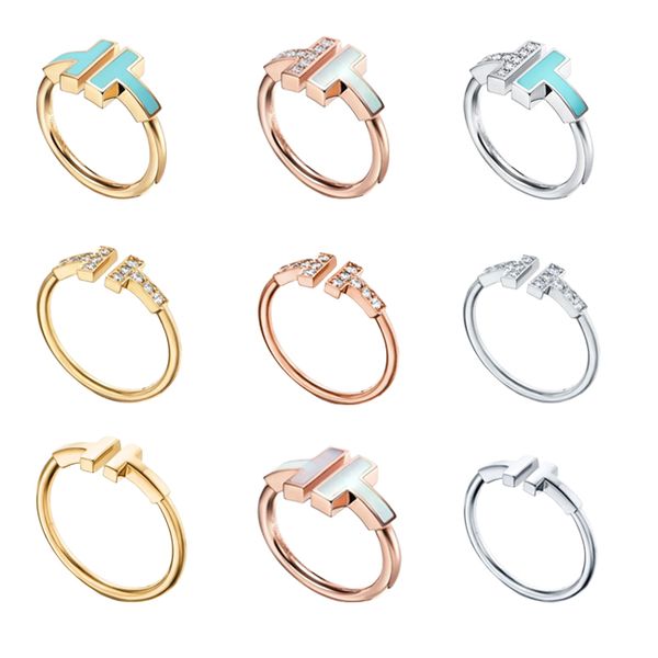 Anillos para mujer para hombre diseñador tiffaness Doble T anillo de diamante abierto con banda de oro rosa Anillos regalo de joyería