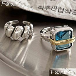 Rings Foxanry Fashion Blue Zirkons Betrokkenheid voor vrouwelijke koppels Vintage Handgemaakte Irregar Geometrische feestjuwelen Gifts Drop Delivery Otvpy