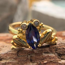 Anneaux Frog Ring Natural 4x8mm Blue Sapphire Vintage Ring 18K / 14K JEULLES JEUILLES Personnalisez