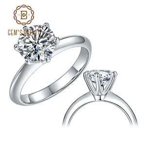 Ringen GEM'S BALLET 18K Wit Goud Moissanite Ring 1ct 2ct 3ct Ronde Moissanite Diamond Solitaire Verlovingsringen Voor Vrouwen