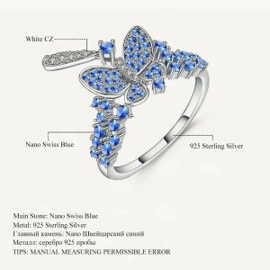Ringen GEM'S BALLET Nieuwe Nano Londen Blauwe Vlinder Ring Pure 925 Sterling Sliver Romantische Mode Trouwringen Voor Vrouwen Fijne Sieraden