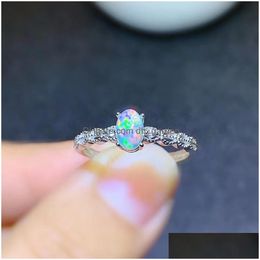 Rings echte opaalring echt 925 Sterling Sier Fine Jewelry 4x6mm Colorf Natral Gemstone For Women Birthday Gift Shi Dhgarden Dhrfg