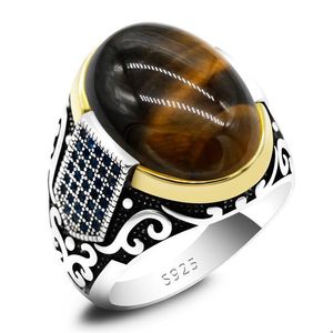 Rings echte Sterling Sier Antique Turkse ring met stenen tijger eye heren colorf punk rock sieraden drop levering dhgarden dhimk