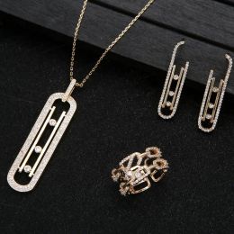 Anneaux géométrie lien empilable pendentif collier boucle d'oreille ensemble de bagues belle breloque en Zircon cubique femmes bijoux cadeau E9361