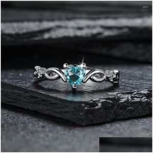 Anneaux Girls Small Green Blue Heart for Women Zircon Bands Sier Color Empileding Mining Ring Engagement Daily Party Brokwry Drop Livrot Dh9m4