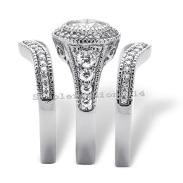 Кольца Лидер продаж, модное роскошное кольцо 7 мм, драгоценный камень 5А, циркон, белое золото 10 карат, заполненное обручальное кольцо, набор колец для женщин