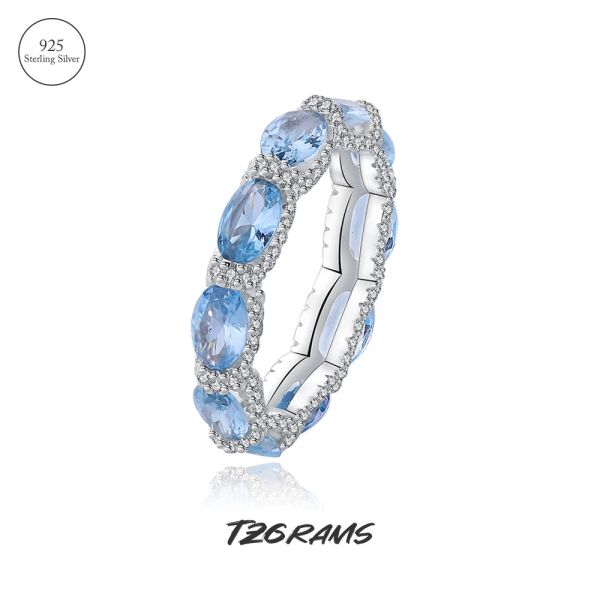 Anillos Gran oferta de joyería de plata de ley S925, anillos de boda brillantes con topacio azul, diseño único, joyería de cóctel fina