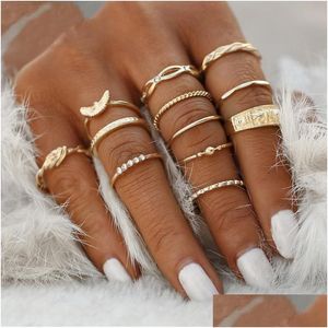 Anneaux Imucci 12 PC / Set Charme Couleur Or Midi Bague Ensemble Pour Femmes Vintage Boho Knuckle Party Punk Bijoux Cadeau Fille Drop Livrer Dhwbv