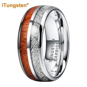 Ringen iTungsten 8mm Wolfraam Vinger Ring voor Mannen Vrouwen Engagement Wedding Band Koa Hout Meteoriet Inlay Mode-sieraden Comfort Fit