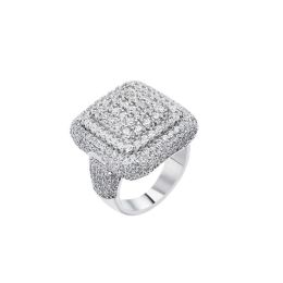 Anneaux Jewe S Mode en gros Bijoux Hip Hop Iced Out Anneaux Plate-plaque d'or blanc Ring Diamond Crystal Cz Bling Ring pour les hommes