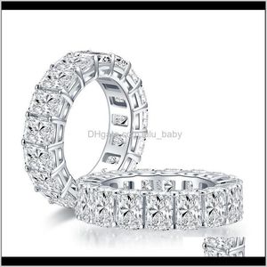 Anillos Joyería Entrega de gota 2021 6X4Mm Corte radiante Eternidad completa para mujeres 925 Sterling Sier Sona Anillo de boda de diamante simulado Zarcx