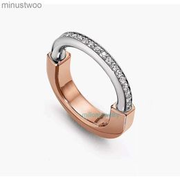 Ringen Sieraden S925 Sterling Zilver T-Color Lock Head Ring met gegalvaniseerd dik goud Glans Carbon Diamond Veelzijdig luxe product JGZI 610N