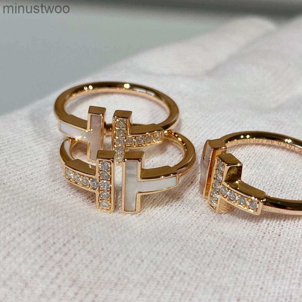 Anillos Joyería t Anillo doble Mujer 925 Plata 18k Oro rosa Fritillaria blanca Par ajustable Moda UUED NJJT