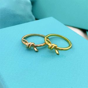 ringen sieraden T Rope Bow Ring Dames 18k Rose Gold Twisted Rope Pair Ring Girl Fashion Net Red Ring