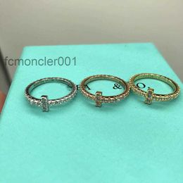 Anéis jóias t s925 anel de prata esterlina simples elegante versátil personalizado rosa banda de ouro diamante handpiece e1kj